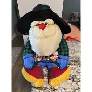Vintage Santa Claus Nylon Parachute Cowboy Plush Stuffed International Silver Co